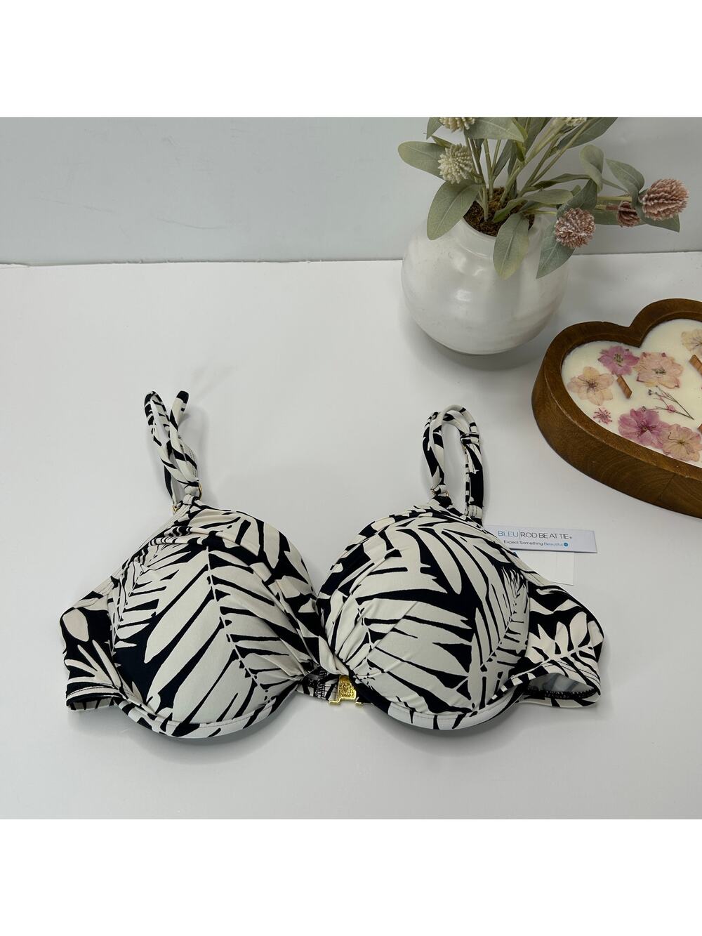 Bleu Rod Beattie Padded Leaf Print Push Up Bikini Top Women's 10 NWT